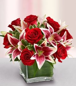 Modern Embrace Red Roses and Lilies Bouquet (image for) Modern Embrace Red Roses and Lilies Bouquet