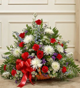 Red, White and Blue Sympathy Fireside Basket (image for) Red, White and Blue Sympathy Fireside Basket