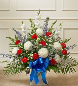 Red, white and Blue Sympathy Floor Basket (image for) Red, white and Blue Sympathy Floor Basket