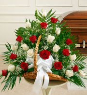 Red and White Roses Sympathy Fireside Basket