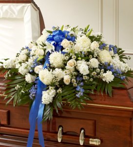 Blue and White Half Casket Cover (image for) Blue and White Half Casket Cover