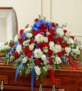 Red, White and Blue Sympathy Half Casket Cover (image for) Red, White and Blue Sympathy Half Casket Cover