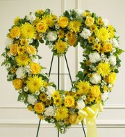Yellow Sympathy Open Heart Standing Spray