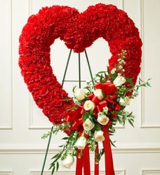 (image for) Red Sympathy OPen Heart Standing Spray with White Roses