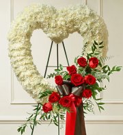 Red and White Sympathy Open Heart Standing Spray