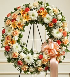 Peach,Orange And White Standing Wreath (image for) Peach,Orange And White Standing Wreath