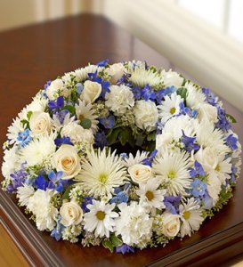 Blue and White Cremation Wreath (image for) Blue and White Cremation Wreath