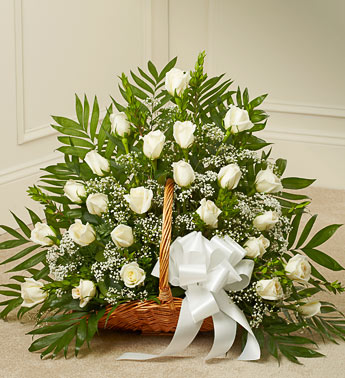 (image for) White Rose Sympathy Fireside Basket