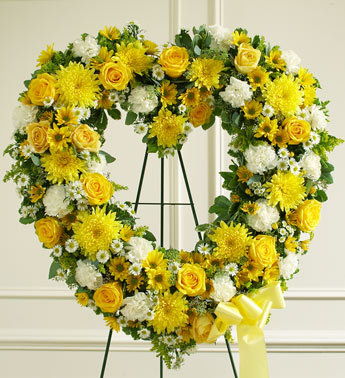 Yellow Sympathy Open Heart Standing Spray
