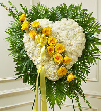 Yellow Sympathy Heart Standing Spray